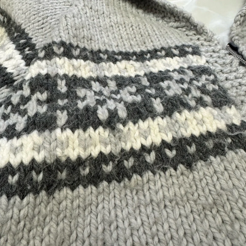 Cozy Gray Zip-Up Sweater with Pattern‎